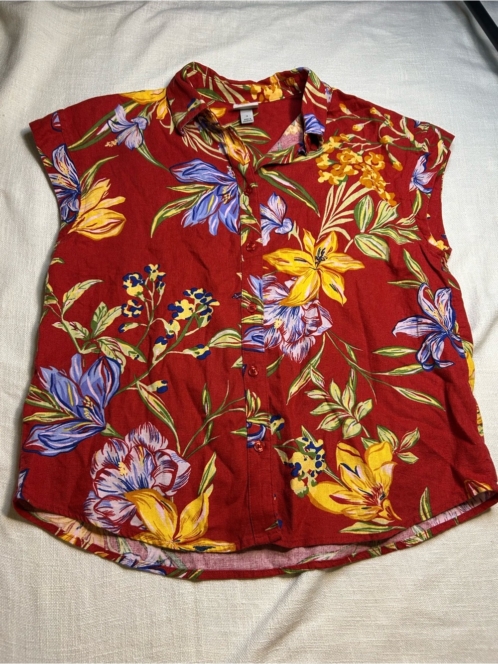 a new day Red Floral Button-Front Camp Shirt